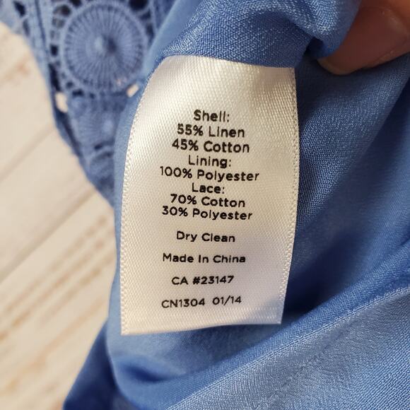 Talbots Sleeveless Linen Blend Tank Dress 4 Periwinkle Blue Crochet Lace Coastal - Picture 6 of 12